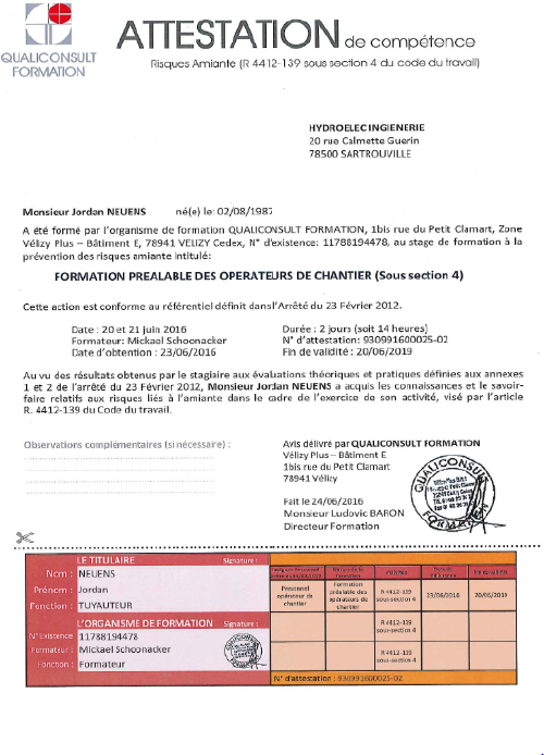 Certifications Amiante Hydroelec Ingénierie